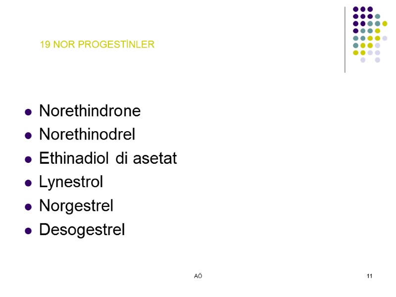 AÖ 11     Norethindrone Norethinodrel Ethinadiol di asetat Lynestrol Norgestrel 